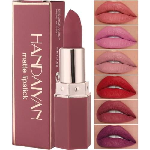 Hot Selling Handaiyan 6 Color Matte Non Stick Cup Not Fade Lipstick Matte Lasting Lipstick Lasting Calm Makeup Cosmetic Gift