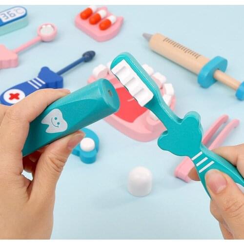 Simulation Wooden Teeth Medical Kit Tools Pretend Play Doctor Dentist Kids Toy