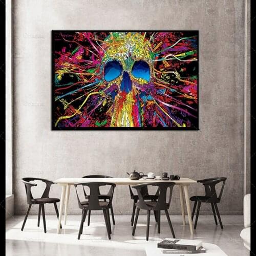 Street Graffiti Art Trippy Skull Canvas Paintings Abstract Art Poster and Prints Wall Art Picture for Living Room Cuadros Decor