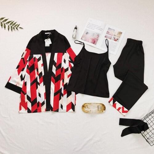 New Summer Womens Silk 3 piece Shorts Robe Set Home Cloth Luxury Satin Pajamas Sleepwear Nightwear