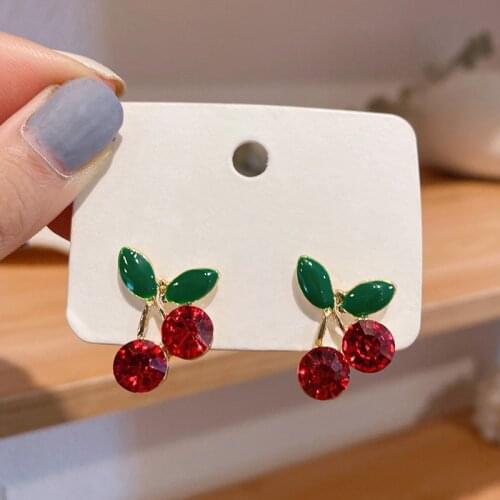Korean Cherry Stud Earrings For Women WeddinG Statement Wedding Jewelry Accessories eh1094