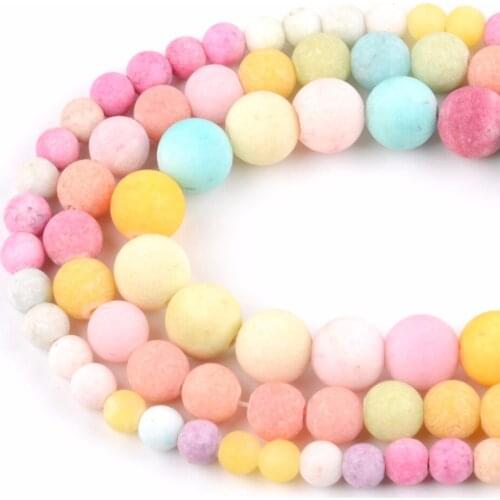 Wholesale Round Dull Polish Multicolor Stone Beads 6 8 10 12mm Spacer Charm Beads For Jewelry Making 15inches Perles Bijoux