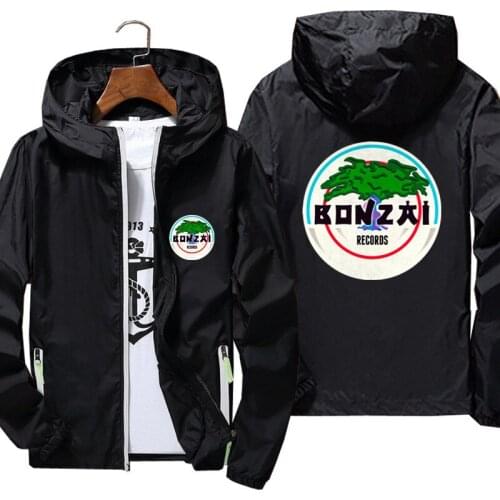 Mens Bonzai Records Spring Summer Hooded Streetwear Jacket Windproof Thin Reflective Sunscreen Windbreaker Skin Outdoor Coats