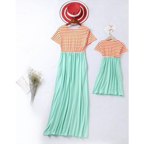 Summer Sleeveless Short Sleeve Stripes Dresses For Mother and Daughter Family Matching Outfits