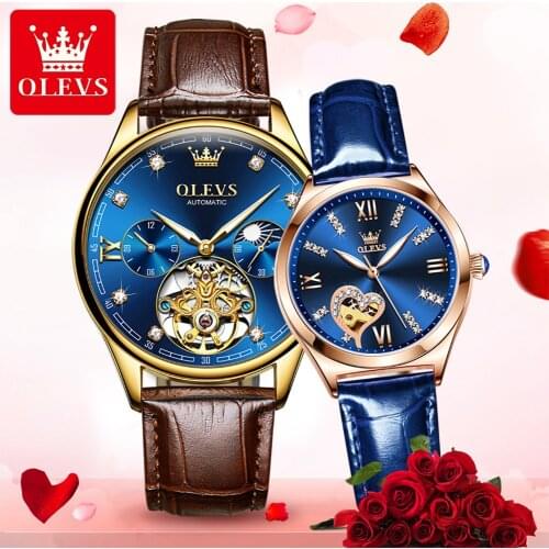 OLEVS Mechanical Couple Wristwatch Casual Style With Calendar Lovers Watch Waterproof Men and Women Assistir casal Clock
