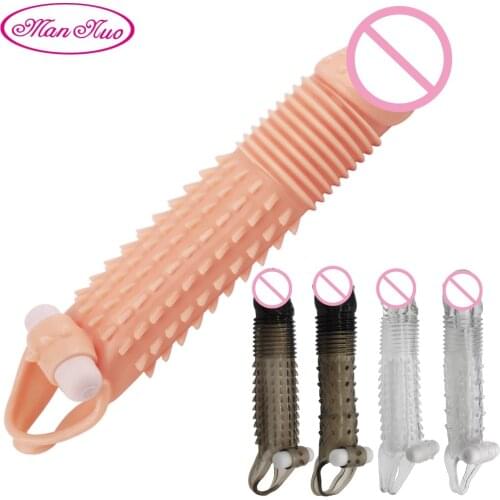Reusable Penis Enlargement Vibration Condoms for Men Realistic Male Enlargement Penis Cock Sleeve Sex Toys Adult Sex Products 18