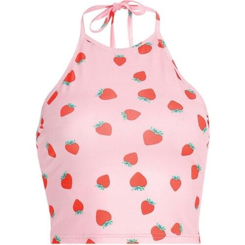 Trendy Women clothes Summer Casual strawberry print backless Tank Tops round neck strap Sleeveless Vest one pieces
