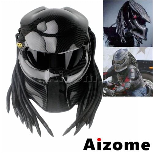 S/M/L/XL/XXL Predator Motorcycle Helmets Black Carbon Fiber Helmet Motorbike Recharge Full Face Mask Iron Warrior Man Helmets