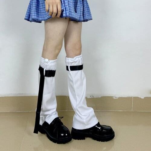 Solid White Jk Student Cool Leg Warmer 2021 Hipster Lady Streetwear Calf-length Cargo Ninja Adjustable Buckle Sweet Outdoor Sock