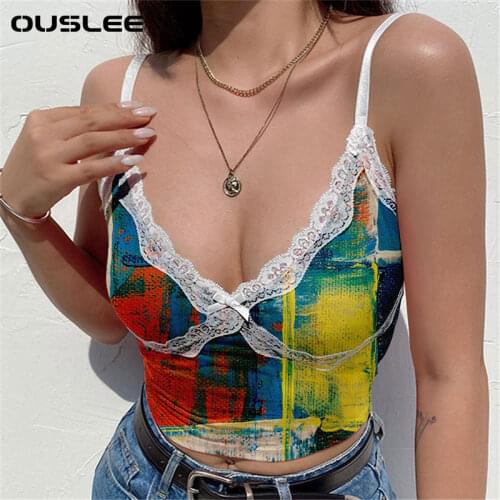 Ouslee New Print Tank Tops y2k Vintage Retro Aesthetic Fashion Corset Top Patched Seeveless Streetwear Summer Sweats 90s