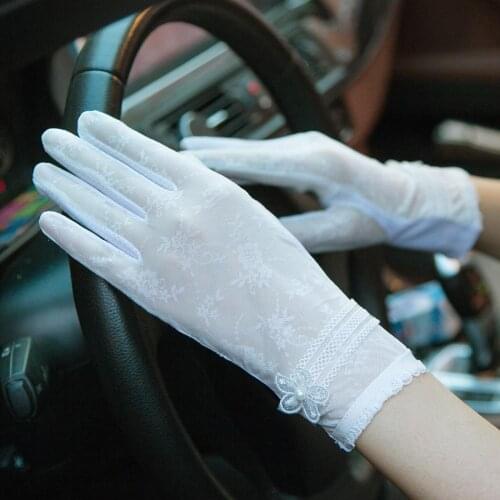 Lace Gloves Summer Autumn Solid Color Women Touch Screen Sunscreen Anti-UV Sheer Wrist Mittens comfortable Thin Driving Gloves