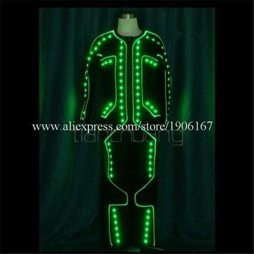 Programmable LED Light Up Fiber Optic Tron Dance Costumes Full Color Ballroom RGB Led Luminous Stage Performance Clothes Suit