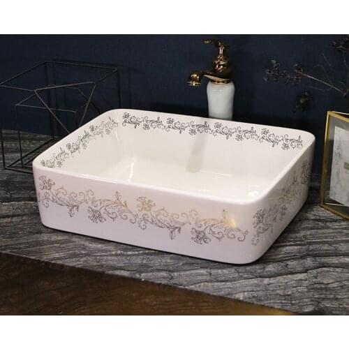 Rectangular Ceramic Art Basin Sink Counter Top Wash Basin Bathroom Sinks vanities Europe Vintage Style hand painted ceramic sink