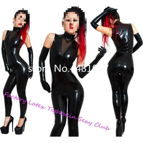 Sexy Costumes For Women Latex Rubber Sexy Sleeveless Bodysuits with Gloves Sexy Latex Catsuit Leotard Clothing Custom Made