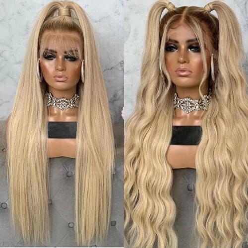 Natural Ombre Blonde Human Hair Wigs Transparent Lace 4x4 Silk Top Blonde 150 Density Human Hair Lace Front Wigs High Ponytail