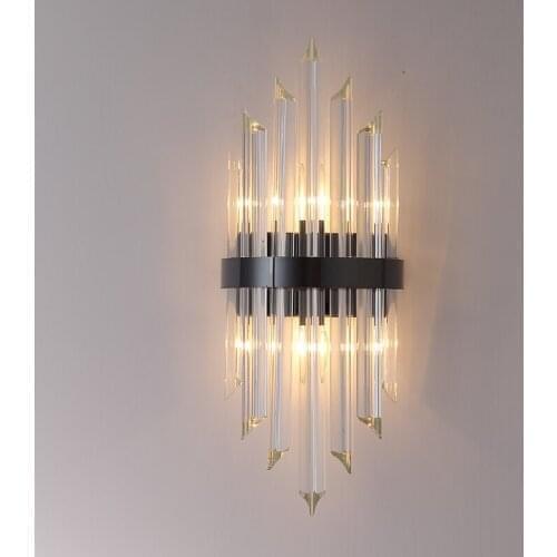 Modern luxury crystal wall lamp creative bedroom bedside lamp black living room lamp restaurant lamp Hotel aisle Nordic lamp
