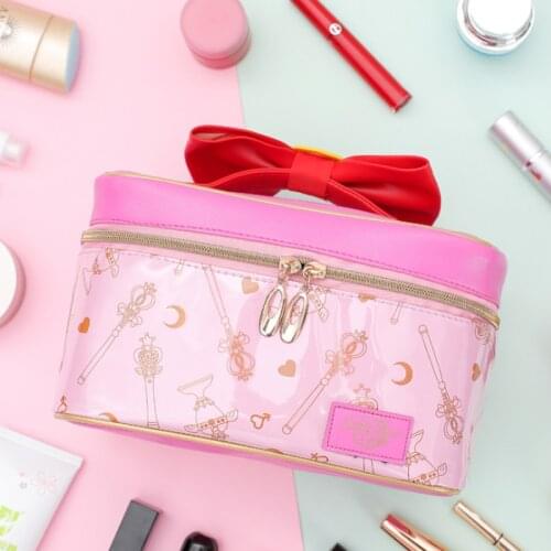 Anime sailor makeup bag leather cosmetics storage bag cartoon cute large capacity washing bag Kawaii Girl Gift