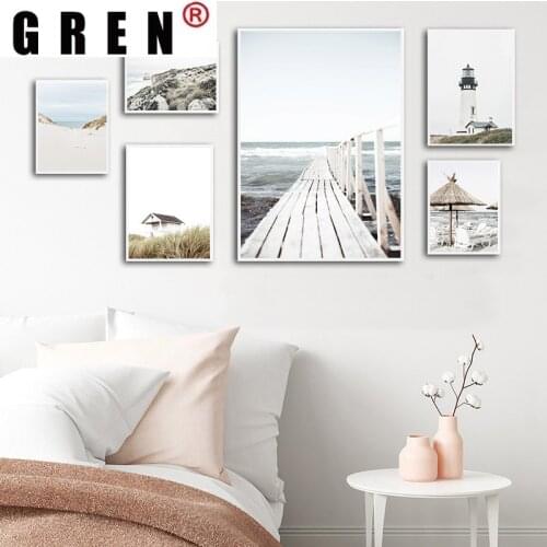 GREN Tropical Sea Beach Grass Landscape Bohemia Canvas Painting Wall Art Print Poster Picture Modern Bedroom Home Decor