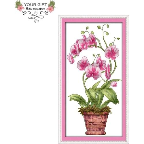 Joy Sunday Flower Home Decoration H478 14CT 11CT Stamped Counted Pink Butterfly Orchid Flowers Embroidery Cross Stitch Kit