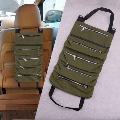 Universal Green Multi-Purpose Tool Roll Up Storage Bag Wrench Organizer Seat Hanging Pouch Fit for All Car Accessories