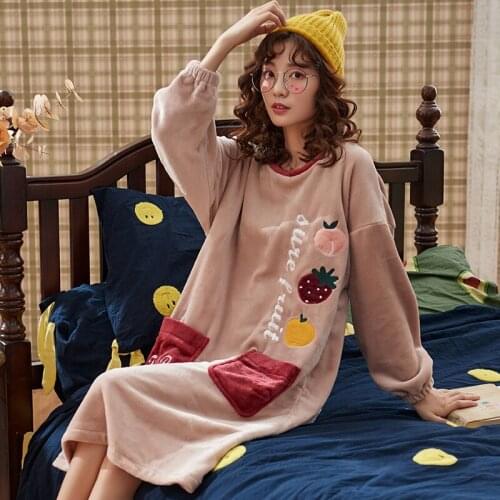 Coral Velvet Pajama Womens Flannel Nightgown Females Nightdress Full Sleeve Spring And Autumn Winter homewear Set