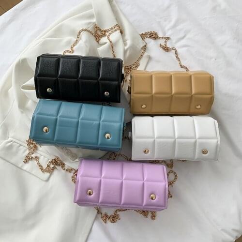 Vintage Women Bag PU Leather Hexagonal Cylinder Crossbody Retro Casual Chain Handbag Luxurious Chains Messenger Bag