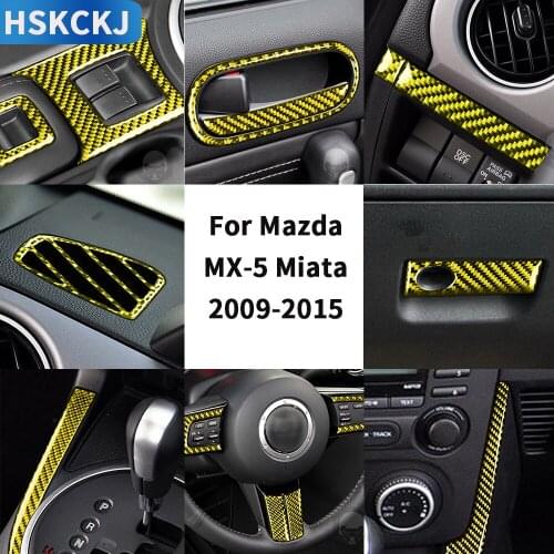 Yellow Carbon Fiber Sticker For Mazda MX5 NC Miata Roadster Interior Multimedia AC CD Steering Wheel Button Switch Accessories