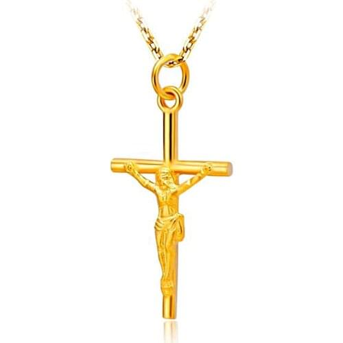 Women Girls Chain Christian Jewelry Gifts Vintage Cross INRI Crucifix Jesus Piece Pendant & Necklace Gold Color Stainless Steel