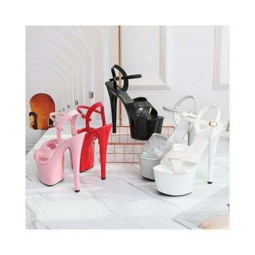 Women Shoes New Summer Sandals Platform Model Stage Shows Sexy High-Heels15-17CM Transparent Waterproof Sandals Large size 34-43