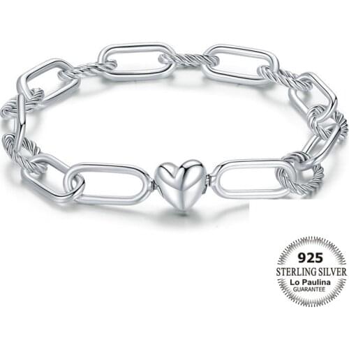 Lo Paulina 100% Solid 925 Sterling Silver Bracelets Basic Love Paper Clips Design For Unique Women And Girls 2021 New Trends