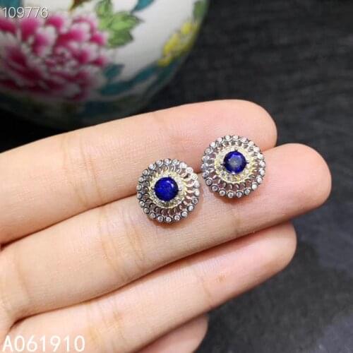 KJJEAXCMY fine jewelry 925 sterling silver inlaid natural sapphire trendy female earrings support detection popular