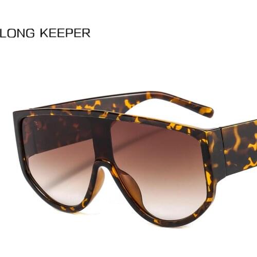 LongKeeper Oversized Women Sunglasses 2020 Brand Designer Retro Flat Top Shield Black Leopard Sun Glasses Shades Oculos de sol