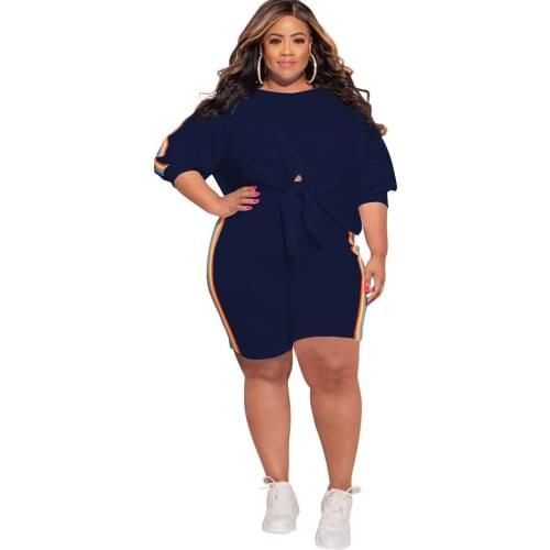 XL-5XL Wholesale Item Solid Color Tracksuit Women Two Piece Outfit Matching Sets Short Sleeve Loose 90s T-Shirt Top Biker Shorts