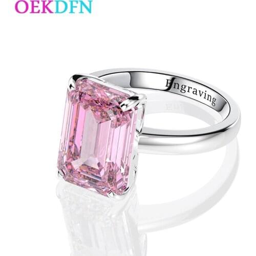 OEKDFN Big 10*14MM White Pink Citrine Zircon S925 Sterling Silver Ring For Women Luxury Wedding Jewelry Enagement Rings Gift