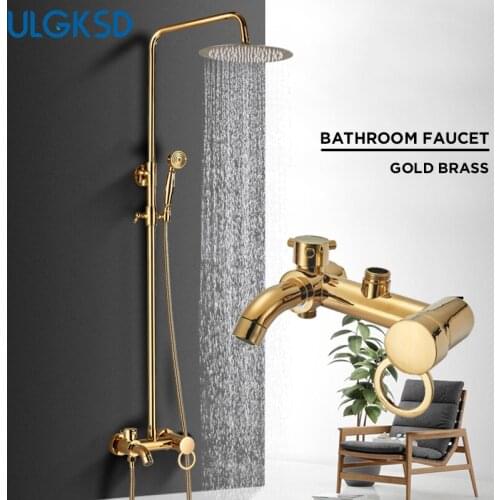 ULGKSD Gold Shower Faucet Stainless Steel Head Single Handle W/ Brass Hand Shower Cold and Hot Water Mixer Taps