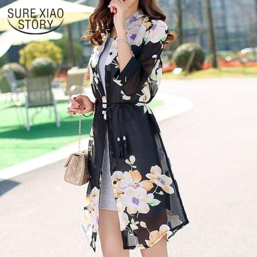 2020 Summer New Chiffon Women Sun Protection Clothing Female Long Beach Cardigan Wild Printing Splicing Thin Clothing 3555