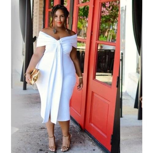 2020 Sexy Plus Size Prom Dresses Off The Shoulder Tea Length Backless Sleeves Short Evening Party Gowns Custom Made Formal Dress