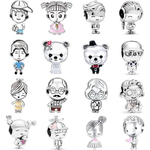 New fashion charm original cute family parents boy girl bear princess bead suitable for original pandora ladies bracelet jewelry