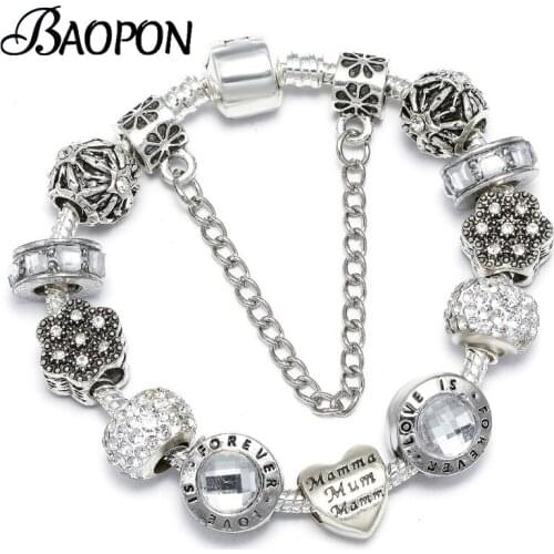 BAOPON European Style Crystal Heart Beads Charm Bracelets DIY Fashion Brand Bracelets & Bangles For Women Nice Jewelry Gift