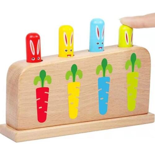Wooden Pop Up Toy Rabbit Jumping Game Stick Exercise Hand Eye Coordination Early Education Desktop Puzzle Building Block Toys