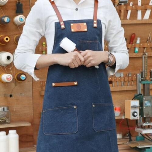 Korean denim canvas strap apron coffee shop overalls restaurant bar painting overall work wear