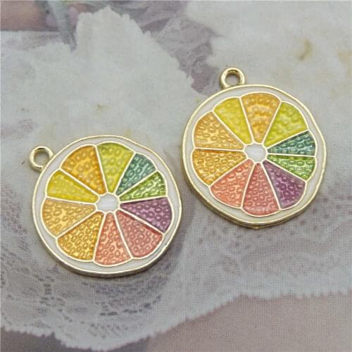 Julie Wang 4PCS Enamel Lemon Slice Charms Alloy Gold Tone Orange Artificial Fruit Rainbow Colors Jewelry Making Accessory