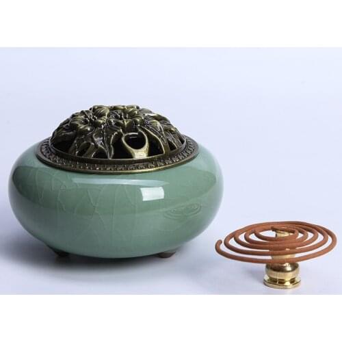 Longquan Celadon Ceramic Incense stove porcelain Burner Holder Furnace Buddha Antique Censer Incense Sticks incense coils