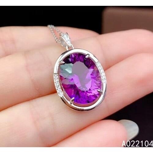 KJJEAXCMY fine jewelry 925 pure silver inlaid natural amethyst women vintage oval Chinese style large gem pendant necklace suppo