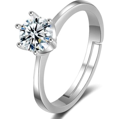 Classic Six Slaw Silver Plated Crystal Zircon Stone Wedding Ring for Women Adjustable Simple Engagement Rings