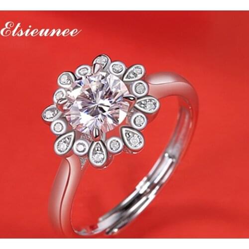 ELSIEUNEE 1CT Round Cut Moissanite 925 Silver Ring Diamond Test Passed Fashion Women Wedding Engagement Rings Wholesale Gifts