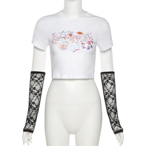 Summer new style womens slim navel fashion o neck print short sleeve T-shirt for women