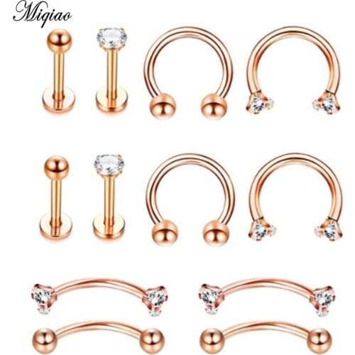 Miqiao Hot Selling 12-piece Stainless Steel Ear Studs Nasal Nails Lip Tongue Piercing Jewelry