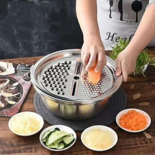 Multifunctional Stainless Steel Basin Vegetable Cutter Set Or Basin Vegetable Cutter Drain Basket Set Or Cutter Only