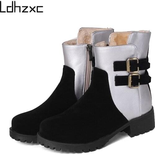LDHZXC Fashion Spring Autumn Platform Ankle Boots Women Thick Heel Platform Boots Ladies Worker Boots Black Big Size 44
